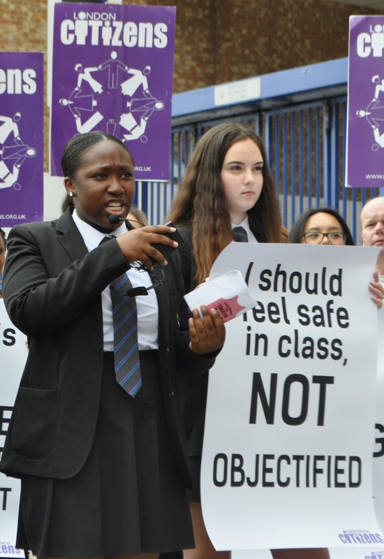 School children giving testimony about misogyny and hate crime