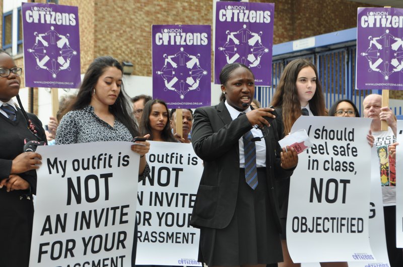 School children giving testimony about misogyny and hate crime