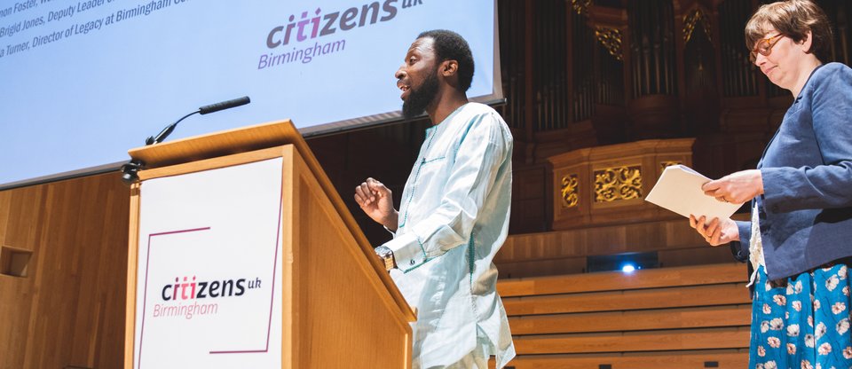 Person speaks at Citizens Birmingham podium