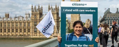 Living Wage for Social Care action Mary Seacole and Parliament Square June 2024