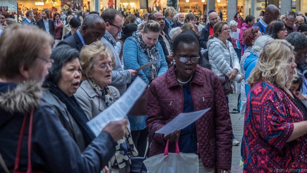 Group gathering in outdoor public action