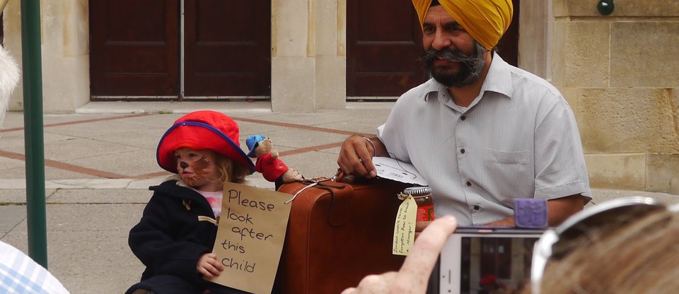 Sikh member child dressed as paddington portrait