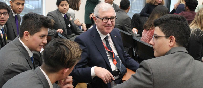 Professor Ed Byrne (King's College London) speaking to pupils at South London Citizens event