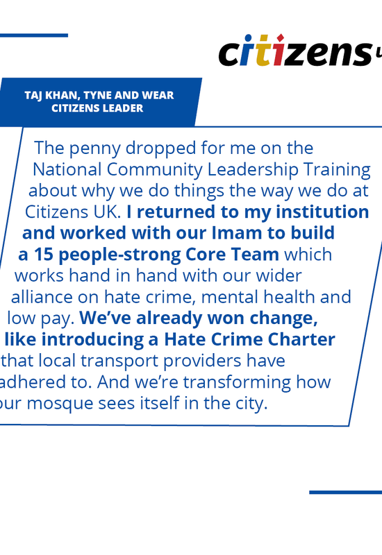 Taj Khan quote, Tyne & Wear Citizens, training